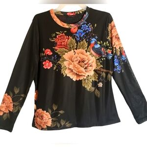 Cato women's med floral print long sleeves pullover top. 5014